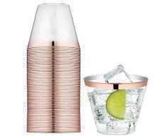 Tancurry 25Stück Durchsichtig Mit Goldrand Kunststoff Becher Plastik-Becher Trinkbecher für Party Hochzeit, Camping, Strand Und Picknick (Rose Gold)