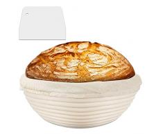 DUTISON Gärkörbchen mit Leineneinsatz +Teigschaber Brotschale Brotform Gärkorb Rund für Brot bis zu 0,8 kg Teig, Ø 22 cm