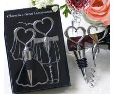 PaWa Korkenzieher und Flaschenverschluss aus Edelstahl - Hochzeitsgeschenke für Brautpaar - Wein Zubehör als Hochzeitsdeko
