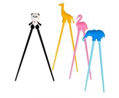 4 Paare Training Essstäbchen,LANMOK Japanische Geschirr Set Tiere Lernen Stäbchen für Erwachsene Anfänger Kinder Senioren Chopsticks- Panda Flamingo Giraffe Elefant