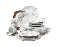 VEWEET Tafelservice Nikita aus Porzellan 30 teilig | Kombiservice beinhatlet Kaffeetassen 175 ml, Untertasse, Dessertteller, Speiseteller und Suppenteller| Komplettservice für 6 Personen