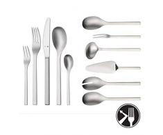 WMF Linum Besteckset, 12 Personen, 66 teilig, 60 Teile mit Servierbesteck, Monobloc-Messer, Cromargan protect Edelstahl mattiert, kratzbeständig, spülmaschinengeeignet