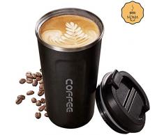 noma Thermobecher Kaffeebecher Für Unterwegs Coffee to Go 500 ml 100% Auslaufsicher aus Edelstahl mit Doppelwand Isolierung | BPA Freier Travel Mug für Kaffee Oder Tee (Schwarz)