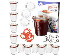 MamboCat 12er Set WECK Sturzgläser-Set 290 ml hoch I Glasdeckel, Einkochringe & -klammern I Klarglas I Recycling-Weckglas I Sturzform I 1/5 Liter hoch I Inkl. Rezeptheft