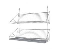decorwelt | Abtropfgestell 2 Etagen Rechteckig 56x25 cm Edelstahl Mit Abtropfschale Grau Zum Aufhängen Abtropfgitter Teller Tassen Geschirrabtropfgestell Groß Geschirrabtropfer Geschirrtrockner