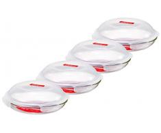 ZIP Premium Ofenfester tiefer Glasteller von Lock&Lock, 18 cm, mit gewölbtem dicht schließendem Deckel - 4er Set