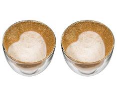 Cataleya 2X 80ml Herzform Sojawachs Glitzer-Duftkerzen Glitzer: Gold, Wachs: Weiss, Duft: Vanilla Cream, doppelwandige Espressogläser + Glitzer + 50g Wachsfüllung mit Duft - ideal zum Muttertag