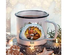 ilka parey wandtattoo-welt Emaille Becher Camping Tasse Winter Fuchs Füchse Fuchshöhle & Name Wunschname Kaffeetasse Weihnachten Geschenk Weihnachtsmotiv eb478