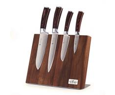 Wakoli 4er Damastmesser Profi Set mit Holzbox mit Holz Messerbrett Set, VG-10, Kochmesser,Damast Küchenmesser, magnetisches Messerbrett