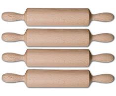 versandfuxx24 Kindernudelrolle 4er Set Teigrolle für Kinder aus Holz (mit Fester Walze/Rolle)