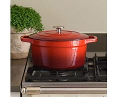 ProCook - Bratentopf aus Gusseisen - induktionsgeeignet - 20 cm Ø - 2,7 l Volumen - in schattiertem Rot - emailliert - Bräter - Schmortopf - rund