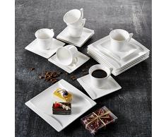 MALACASA, Serie Carina, 36 TLG. Set Cremeweiß Porzellan Kaffeeservice Geschirrset Tafelservice mit je 12 Stück Dessertteller, 12 Tasse 200ml mit 12 Untertasse für 12 Personen