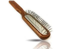 Elena Falk Haarbürste elegante Haar Bürste mit Naturholz Griff Stielbürste Pneumatic Buerste mit Metall Pins und Noppen Langhaarbürste 7 Reihig beauty Unisex - hair brush Nature
