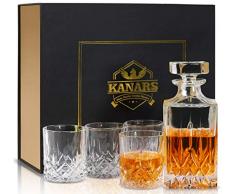 KANARS 5-teiliges Whiskey Karaffe Set, 750ml Whisky Dekanter mit 4x 300ml Gläser, Bleifrei Kristallgläser, Schöne Geschenk Box, Hochwertig
