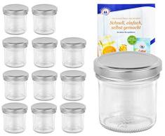 MamboCat 12er Set Sturzgläser 167 ml Deckelfarbe silber To 66 inkl. Diamant Gelierzauber Rezeptheft, Marmeladengläser, Einmachgläser, Einweckgläser, Gläser