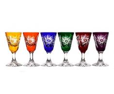 CRISTALICA 6 Likörgläser Likörkelch Schnapsglas Wodka geschliffen Bunt Kristallglas 25 ml