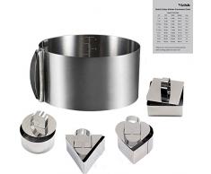 Tortenring Verstellbar mit 4 Mousseformen, Yizish Edelstahl 16-30 cm Kuchenringe Kuchen Pasta Schimmel fuer Hausmannskost, Kueche Backen