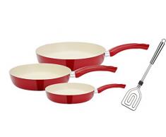 GSW 800358 Ceramica beige Pfannen-Set 4-teilig-inkl. Scala Alleswender, Aluminium, rot/Creme, 28 cm, 4-Einheiten