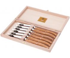 Claude Dozorme 2.60.001.89 Box aus Buchenholz mit Steakmessern, 6 Stück, Laguiole, Stiel aus Olivenholz