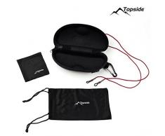 TOPSIDE Brillenetui (Rot) Hardcase stoßabsorbierend mit Reißverschluss - Inkl. Karabinerhaken, Brillenband, Aufbewahrungsbeutel & Mikrofaser-Reinigungstuch
