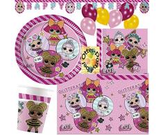 HHO LOL L.O.L. Glitterati Party-Set 48tlg. für 8 Gäste Teller Papp-Becher Servietten Tischdecke Wimpelkette Luftballons