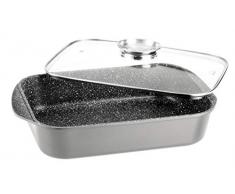 STONELINE Bräter-und Auflaufform-Kombination 40 x 25 cm, mit Aroma-Glasdeckel, induktionsgeeignet, Aluguss, anthrazit, 40,4 x 25,1 cm