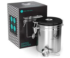 Coffee Gator-Edelstahl-Kaffeedose – Hält gemahlener Kaffee und Bohnen länger frisch – Behälter mit Datumsverfolgung, CO2-Freigabeventil und Messlöffel - Mittel - Edelstahl