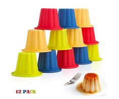 webake Silikon Gugelhupf-Puddingförmchen Jelly Förmchen für Pudding, Muffins, Cupcakes und andere leckere Desserts, hochwertige Kunststoff-Kuchenform, 4 Regenbogenfarben Ø 8 cm 12 stücke