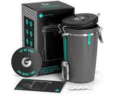 Coffee Gator Edelstahlbehälter Kaffeedose – Mit CO2-Ablassventil, magnetischem Löffel und Beutelaufbewahrungs-Clip – Für 645 g Bohnen – 1,9 L Fassungsvermögen