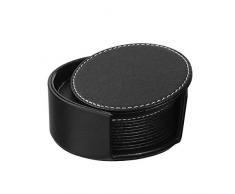 OUNONA Untersetzer Set 6 Stucke PU Leder Untersetzer Cup Mat Tischset Tischset für Getränke mit Halter Schützen Sie Ihre Möbel vor Flecken (schwarz)
