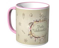 Wandkings® Tasse, Schriftzug: Frohe Weihnachten mit vielen kleinen Weihnachtsmotiven - ROSA