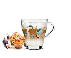 Sendez 6 Cappuccino Kaffeegläser Teegläser 270ml Henkel und 6 Edelstahl-Löffel GRATIS mit Buntem Kaffee-Aufdruck