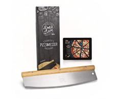 DOLCE MARE® Pizzaschneider - Vielseitig einsetzbares Wiegemesser mit edlem Griff aus Eichenholz - Pizzamesser mit extra scharfer Edelstahlklinge - Inklusive Klingenschutz & Anleitung