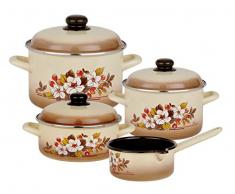 GSW 243155 Madeira Topf-Set 4-teilig, Emaille, beige mit dekor, 24 cm, 7-Einheiten