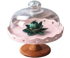 Zhenwo Holzkuchenteller Mit Haube, Haus Und Küche Unterhaltung Essen Servierplatte Standplatz for Obst, EIS, Dessert, Salat, Käse, Süßigkeiten,Rosa