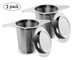 Yoassi Geschenk-Set Teesieb Tasse aus Edelstahl mit Doppel-Griff und Abtropfschale/Deckel für Kanne/Teekanne/Töpfe
