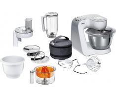 Bosch MUM58243 CreationLine Küchenmaschine (1000 W, vielseitig einsetzbar, große Edelstahl-Schüssel (3,9l), Kunststoffschüssel, Durchlaufschnitzler, Mixer, Zitruspresse) weiß/silber