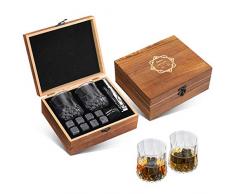 Baban Whisky Stein Set, Wiederverwendbare Eiswürfel, 8 Eissteine und 2 * 200ml Whiskygläser, Edelstahlclips und Tasche aus Fleece, Geschenk Box aus Holz, Männer und Frauen