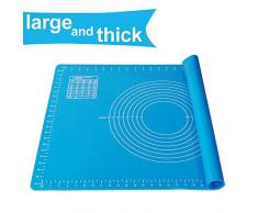 2mm Dicke Groß 65x45cm Backmatte Silikon Doppelte Dicke Silikonmatte Baking Mat rutschfeste Antihaftbeschichtete Backunterlage Teigmatte Ausrollmatte für Fondant Gebäck Pizza Matte, BPA Frei（Blau）