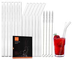 Annvchi Glas Strohhalme Wiederverwendbar - Transparent Breite Strohhalme aus Glas - Geeignet für Cocktail Glas - Gesund, Umweltschonend, frei von BPA (6 gerade 6 Kurven)