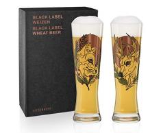 RITZENHOFF Black Label Weizenbierglas-Set von Tobias Tietchen (Stag & Fox), aus Kristallglas, 669 ml, mit 3 Klebetattoos