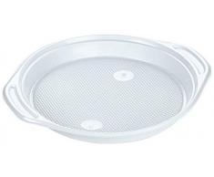 Papstar Plastikteller / Menüteller weiß, rund (100 Stück) aus Polypropylen, Ø 21.9 cm, Höhe 2.6 cm, für Anlässe wie Geburtstage/Feiern/Ausflüge, ungeteilt, inkl. praktische Anfasser, #14250