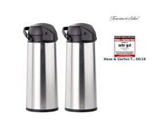 Rosenstein & Söhne Kaffeekanne: 2er Pack Edelstahl-Pump-Vakuum-Isolierkanne, 1,9 Liter (Thermo-Kanne)