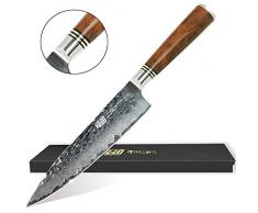 UK-S-Art Damast Küchenmesser 20 cm, Hammerschlag-Oberfläche, Premium Chefmesser Kochmesser 67 Lagen Edelstahl, Rasiermesserscharf mit Edlem Wurzelholz-Griff