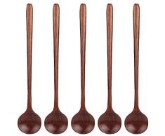 TsunNee 27.3cm Lange Suppenlöffel, Koreanisch Stil Natürlich Hölzern Reis Löffel mit Runden Kopf Dünn Griff, Suppe Kochen Mischen Rührer Küche Werkzeuge Utensilien, 5er Pack