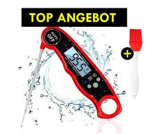 Küchenthermometer + Gratis Grillbürste, Fleischthermometer Digital, Grillthermometer, Bratenthermometer Edelstahl-Sonde, Kochthermometer. Ideal für Braten, Grill, Baby-Ernährung, Ofen