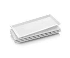 Dowan Servierplatten/rechteckige Teller, aus Porzellan, natürliches Weiß, 4 Stück