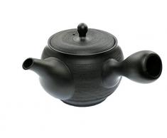 Japanische Teekanne für Grüner Tee, Keramik Kyusu Schwarz 350ml Tokoname, Integriertes Teesieb, Asiatische Einhand-Teekanne