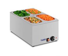 Royal Catering Speisenwärmer Bain Marie Speisewärmer (1200 W, 50–95 °C, 4 GN 1/4 Behälter mit Deckel, 56 x 33,5 x 25 cm, Edelstahl)