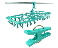 HANGERWORLD Türkise Kunststoff Mini-Wäschespinne mit 42 Klammern Clips für Socke Unterwäsche